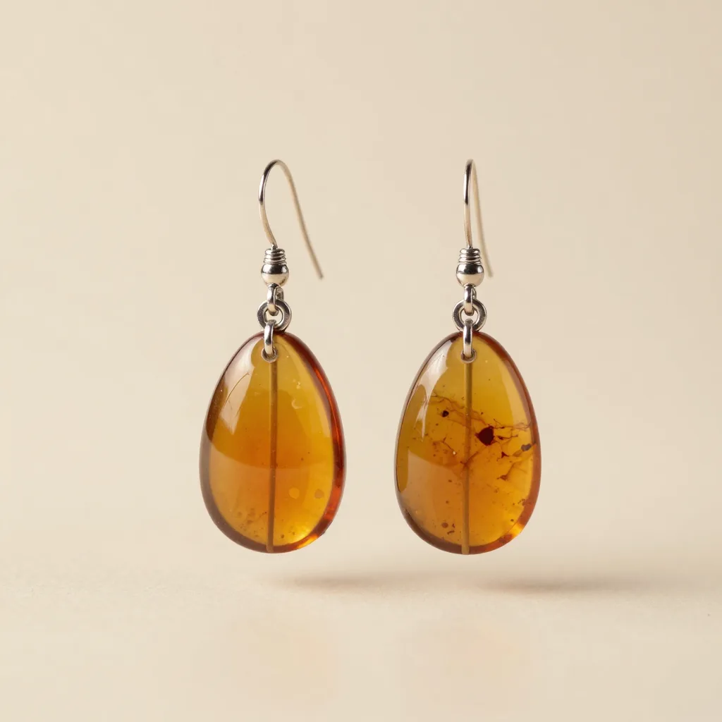 A pair of Baltic amber earrings on a light background